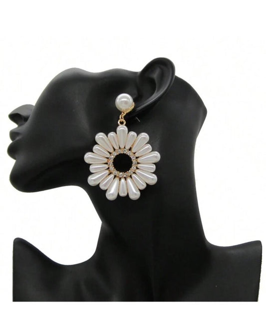Pearl Flower Shaped Drop Earrings