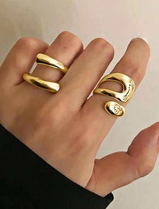 Gold Adjustable Ring Set Of 2 Pieces