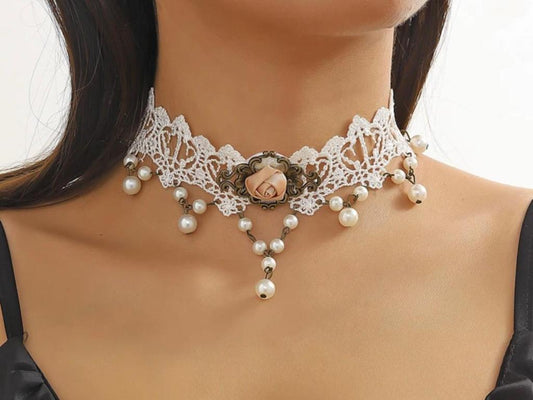 White Lace Choker Necklace
