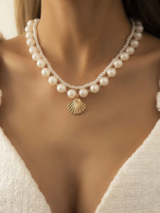 Shell Pearl Charm Necklace