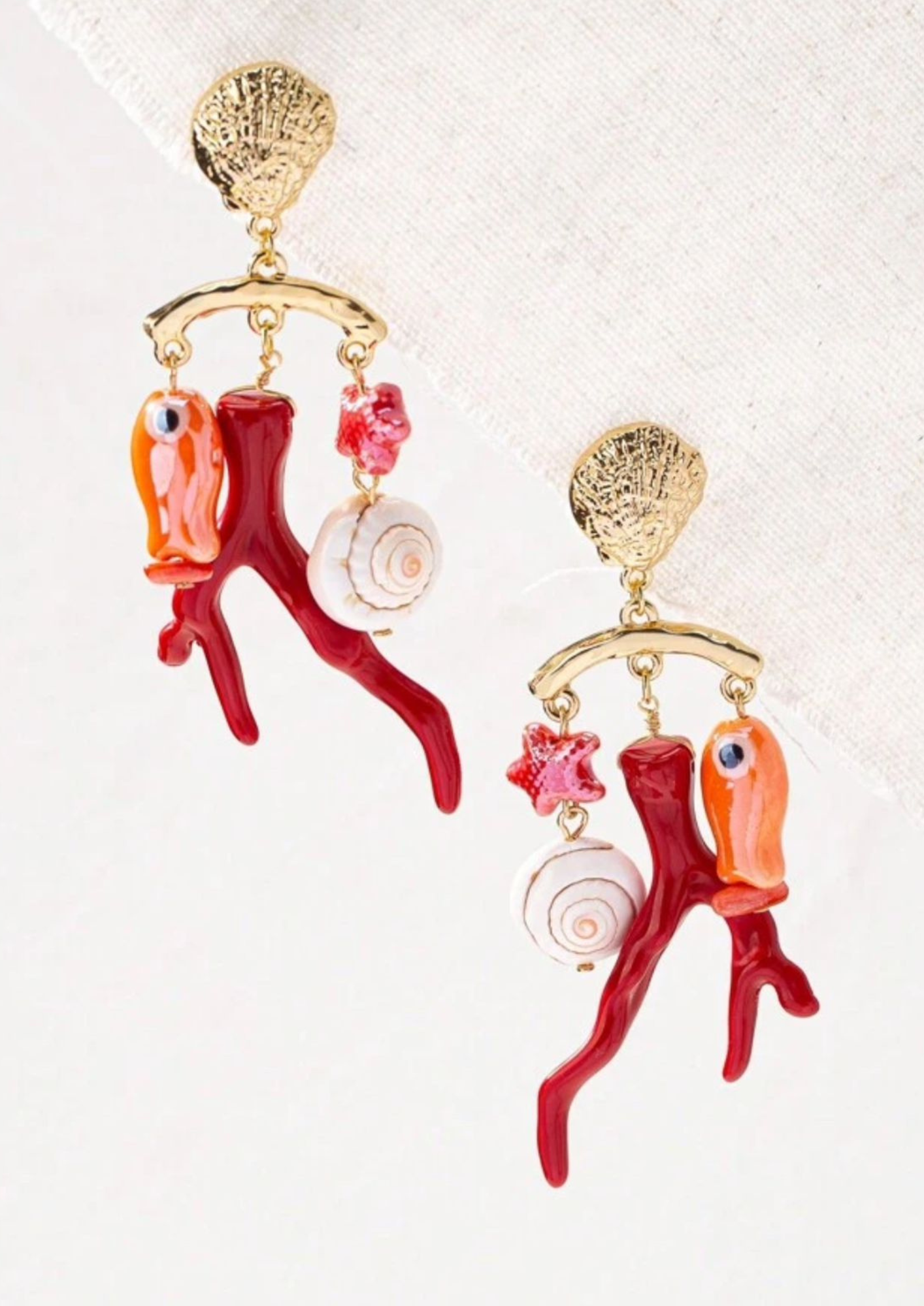 Red sea shell drop earrings