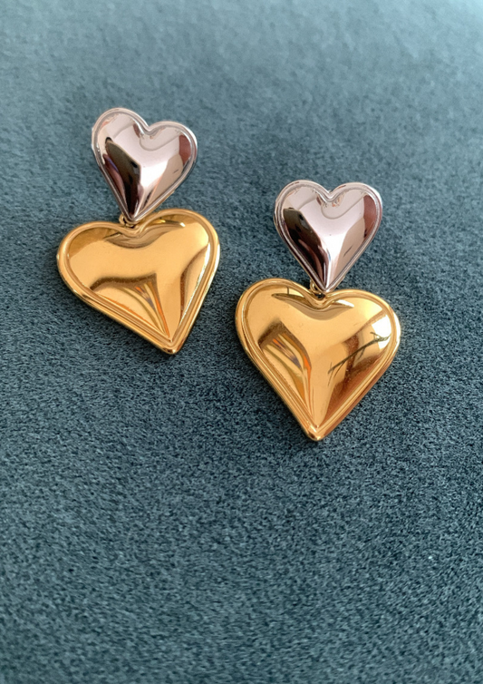 Dual Silver Gold Heart Shaped Earrings