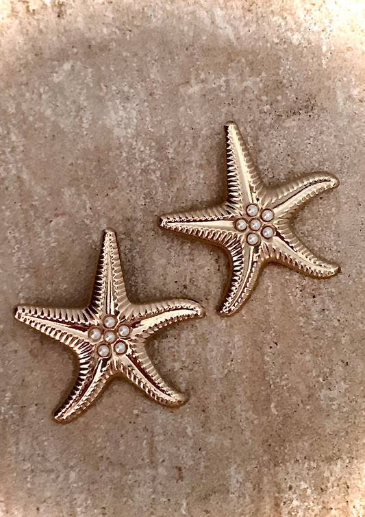 Starfish Shell Earrings- Gold Starfish