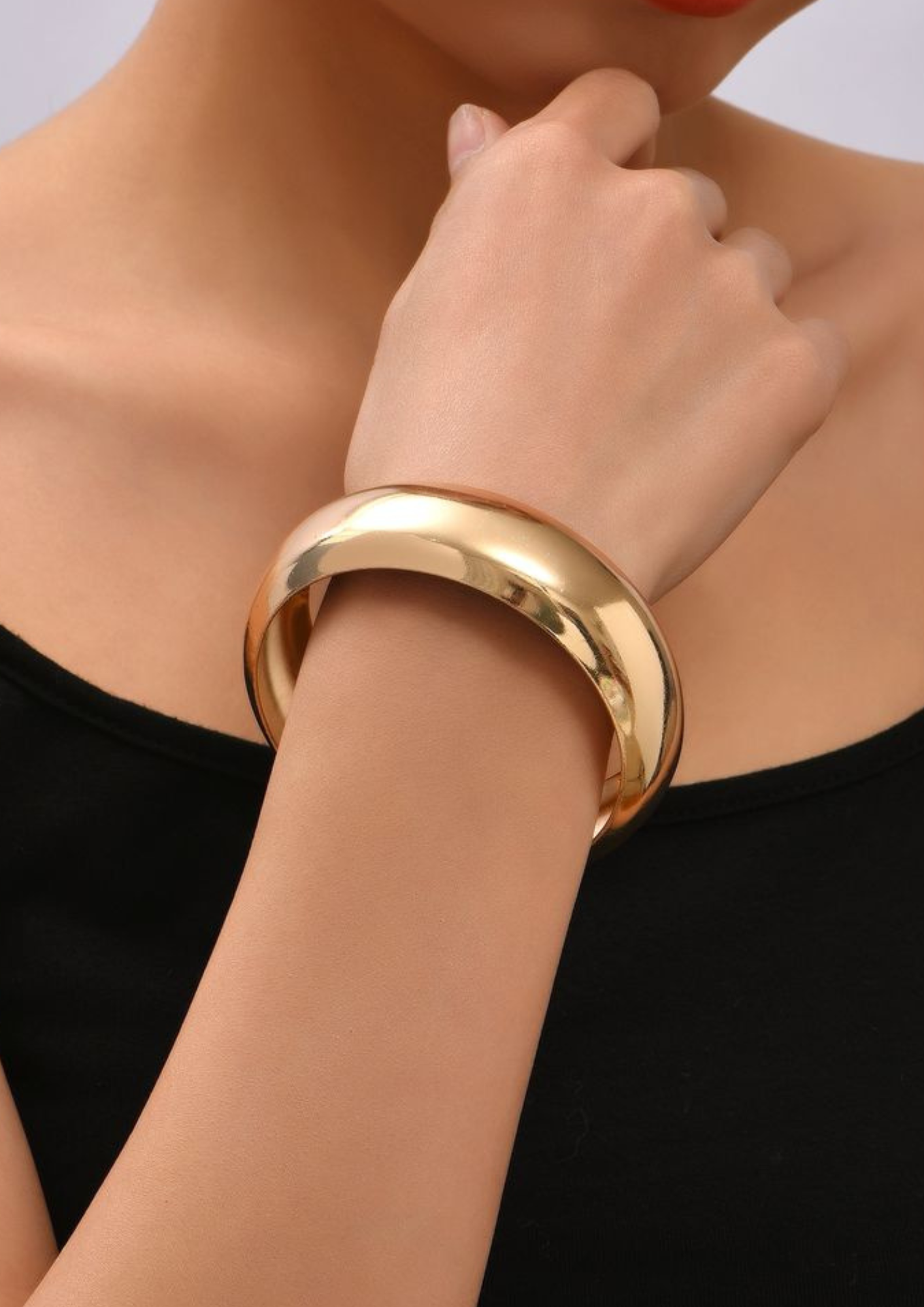 Gold Solid Bangle Cuff Bracelet