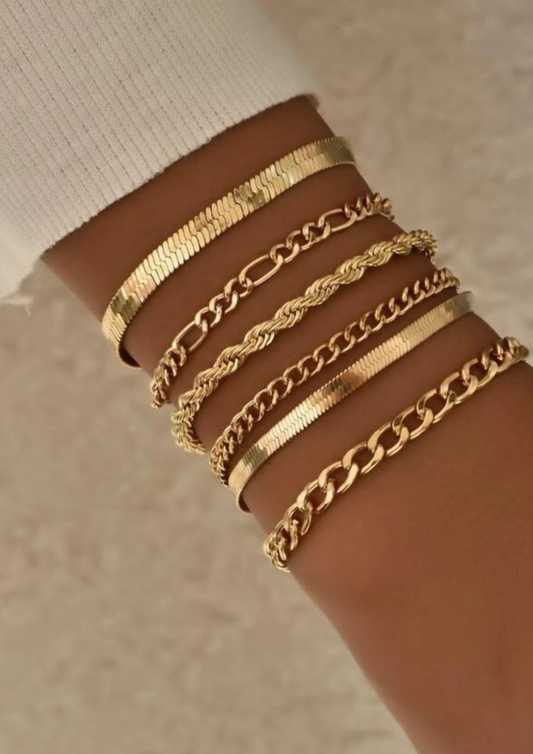 Gold Layered Bracelets Set Of 6 Pcs