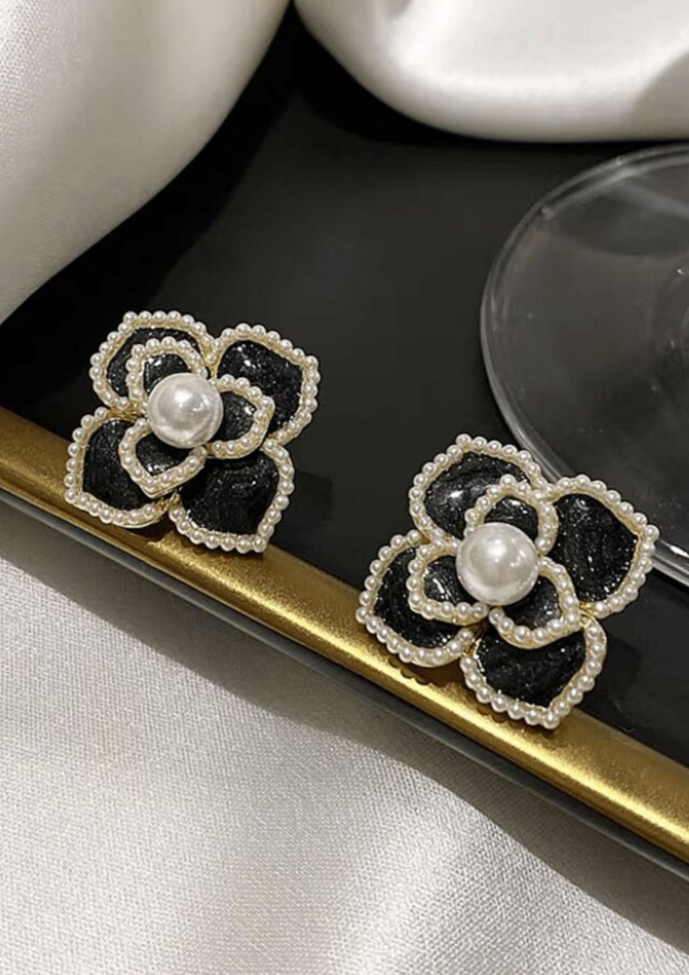 Black Floral Stud Earrings