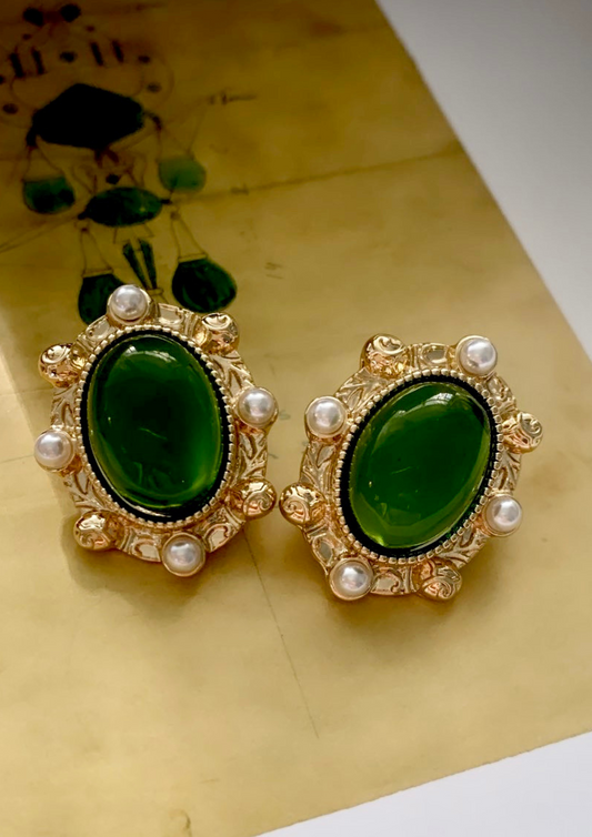 Green Stone Stud Earrings