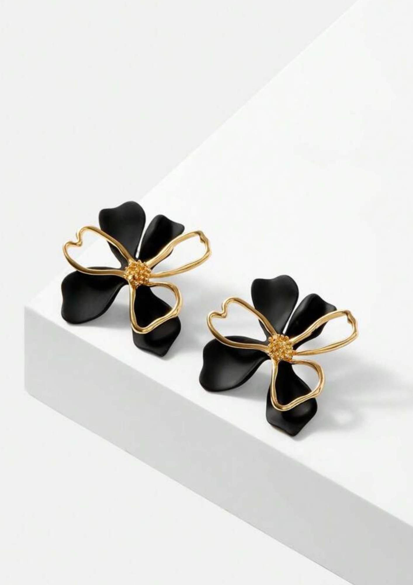 Black Floral Stud Earrings