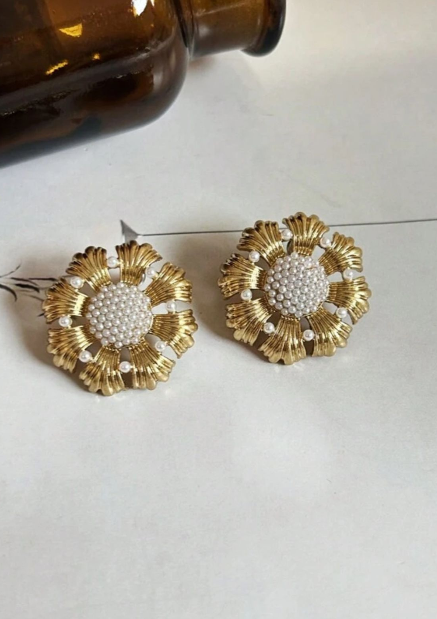 Gold Flower Stud Earrings