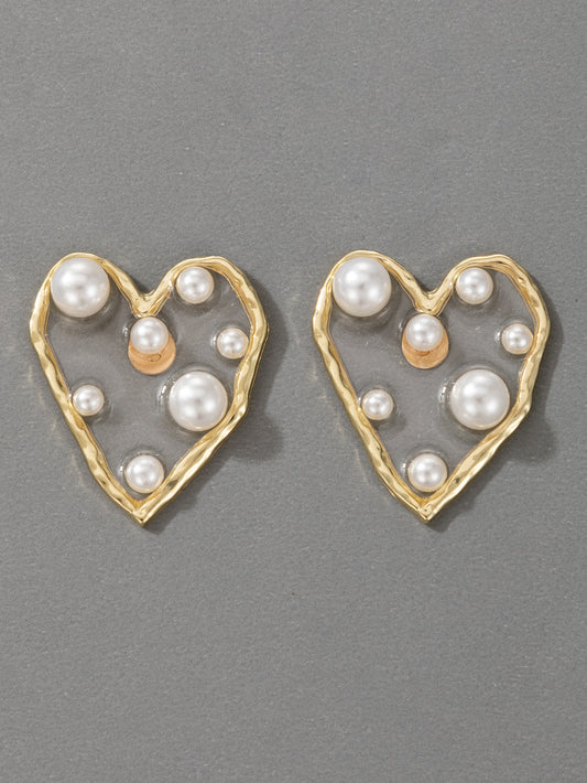 Pearl Heart Stud Earrings