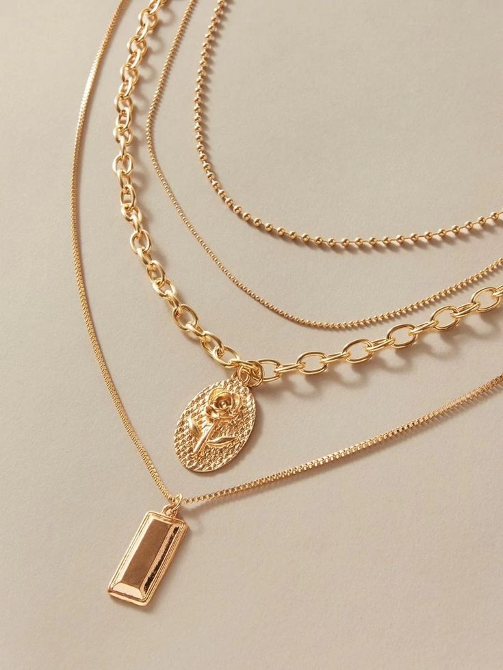 Layered  Rose & Geometric Charm Necklace