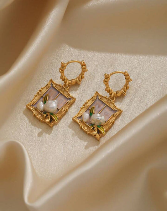Resin Work Gold Drop Earrings