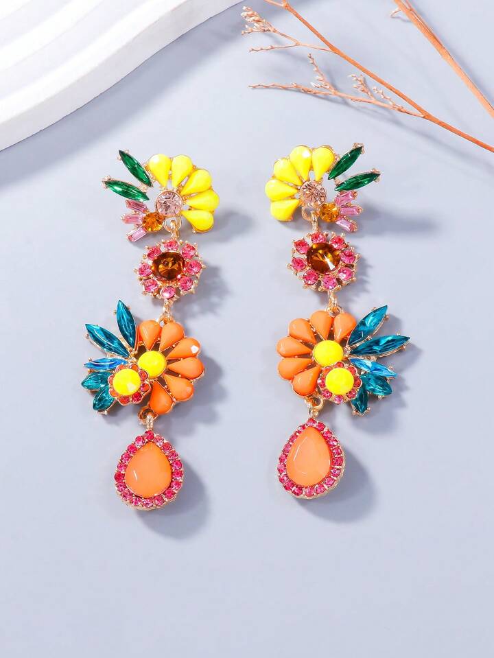 Flower Crystal Drop Earrings