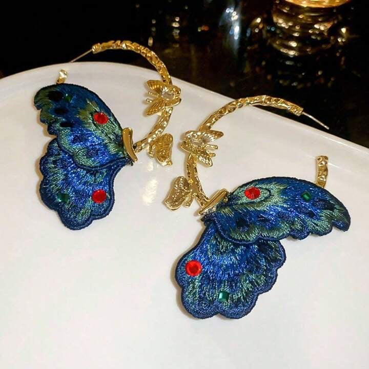 Blue Butterfly Hoops