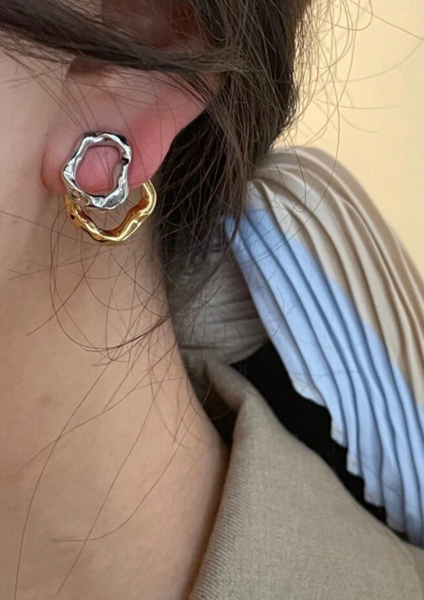 Dual silver Gold Stud Earring