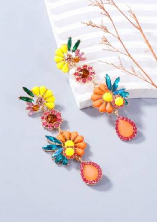 Flower Crystal Drop Earrings