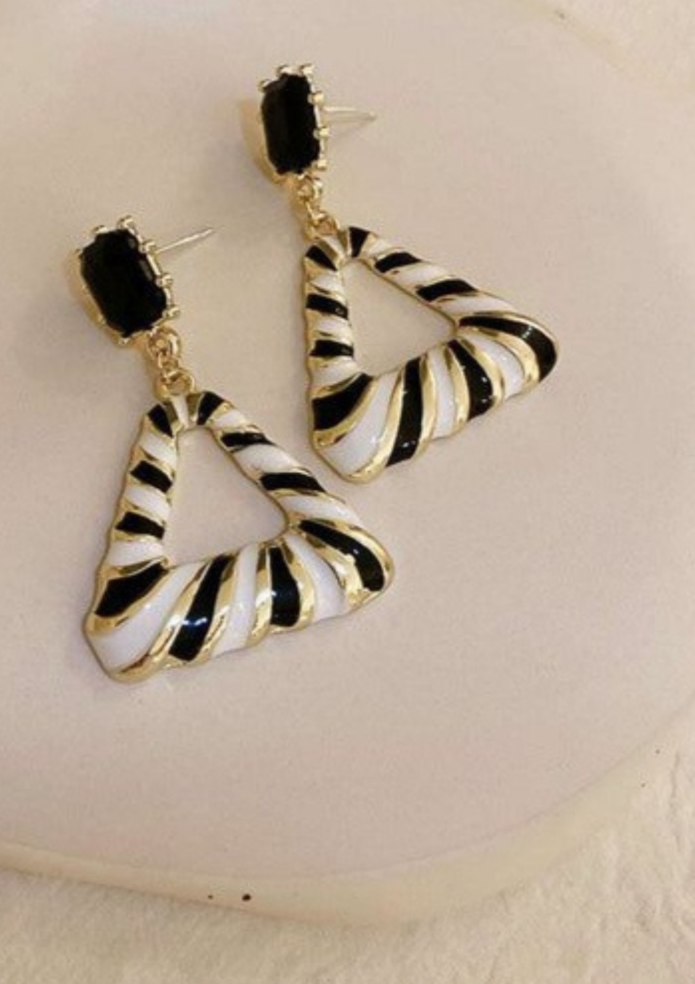 Zebra Stripe Triangle Drop Earrings