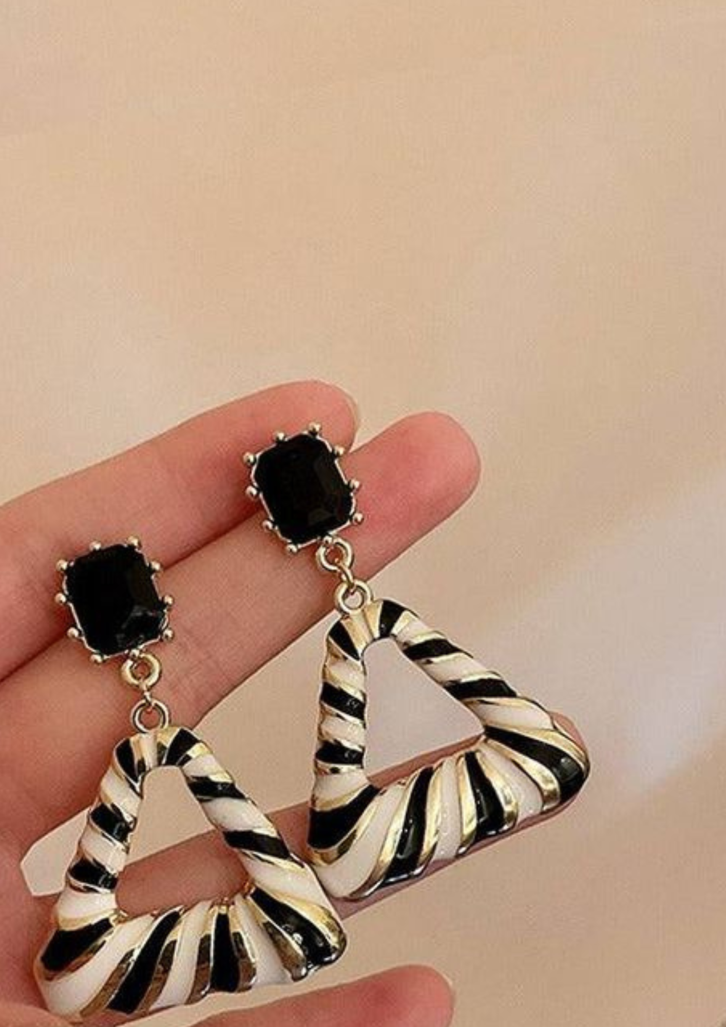 Zebra Stripe Triangle Drop Earrings