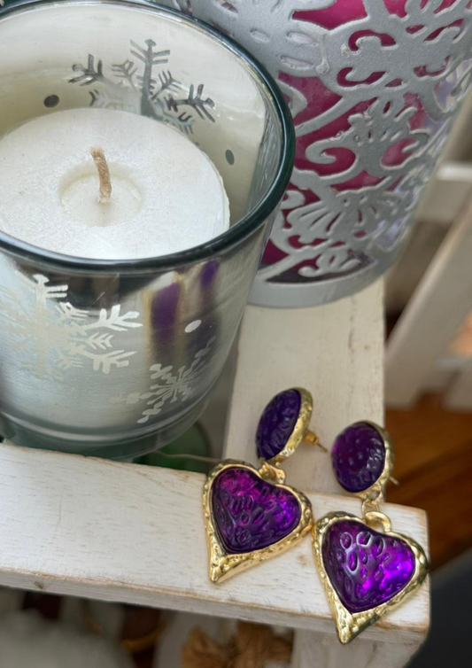 Purple Stone Heart Shaped Drop Earrings