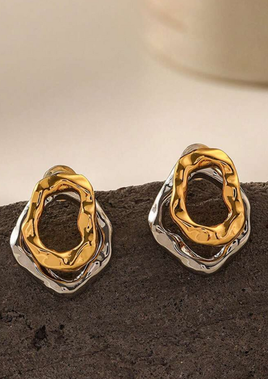 Dual silver Gold Stud Earring