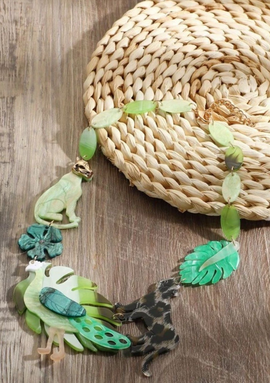 Green Peacock Figure Necklace