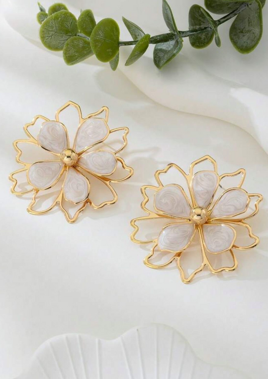White Flower Stud Earrings