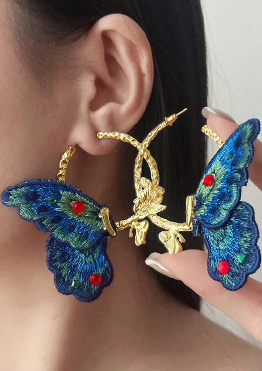 Blue Butterfly Hoops