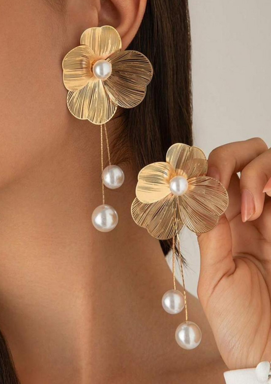 Gold Floral Drop Earrings