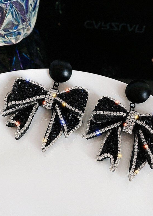 Black Bow Drop Earrings