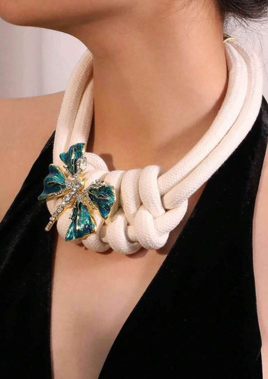 Rope Statement Butterfly Pendant Necklace