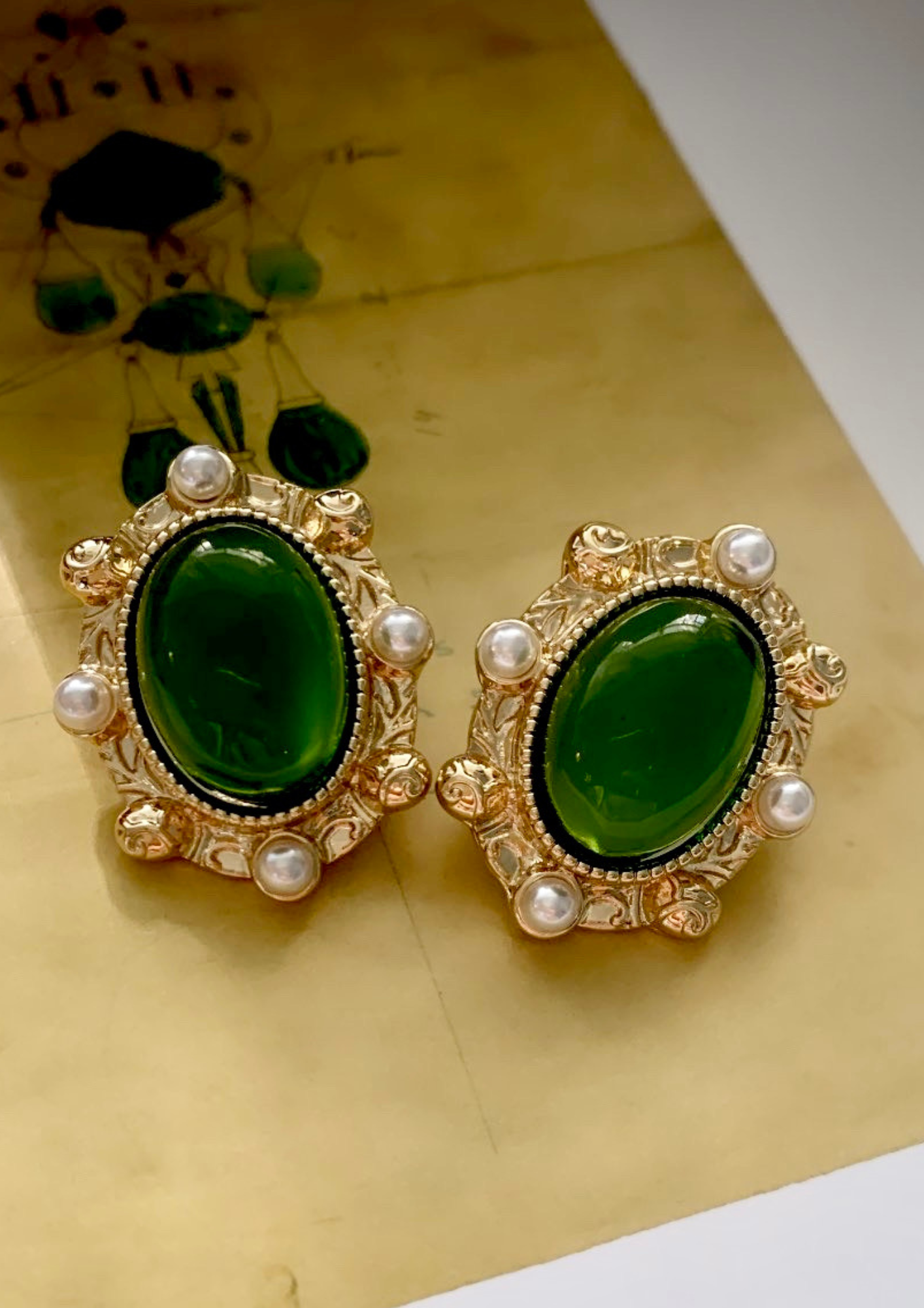 Green Stone Stud Earrings