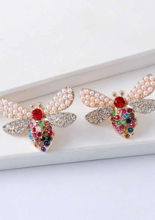 Rhinestone Bee Stud  Earrings