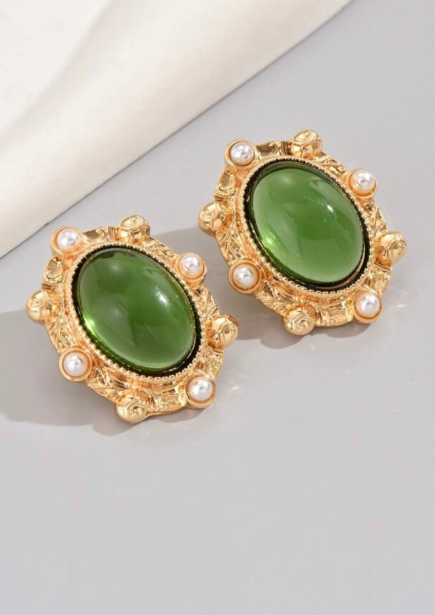 Green Stone Stud Earrings