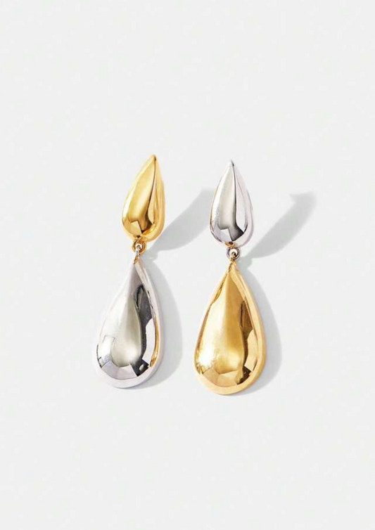 Dual Tone Water Drop Earrings