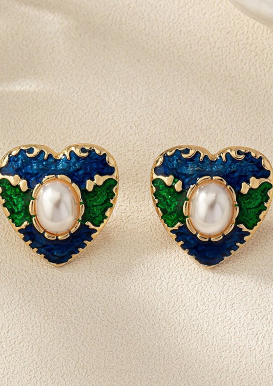 Blue Heart Shaped Stud Earrings
