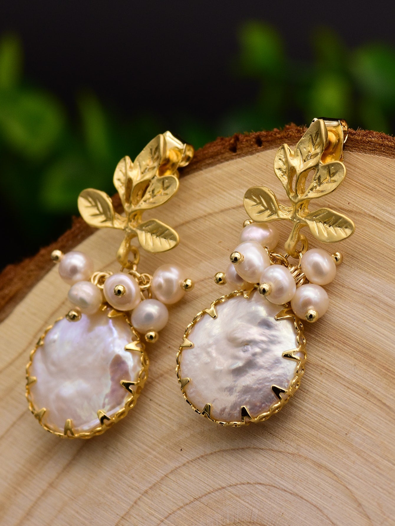 Indo-Western Leaf Pearl Earrings